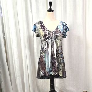 2/$30 APT 9 Y2K Babydoll Womens Top Size M Flutter Cap Sleeves Liquid‎ Knit